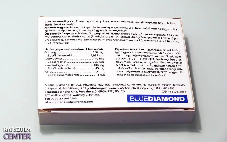 blue diamond potencianövelő hátoldal